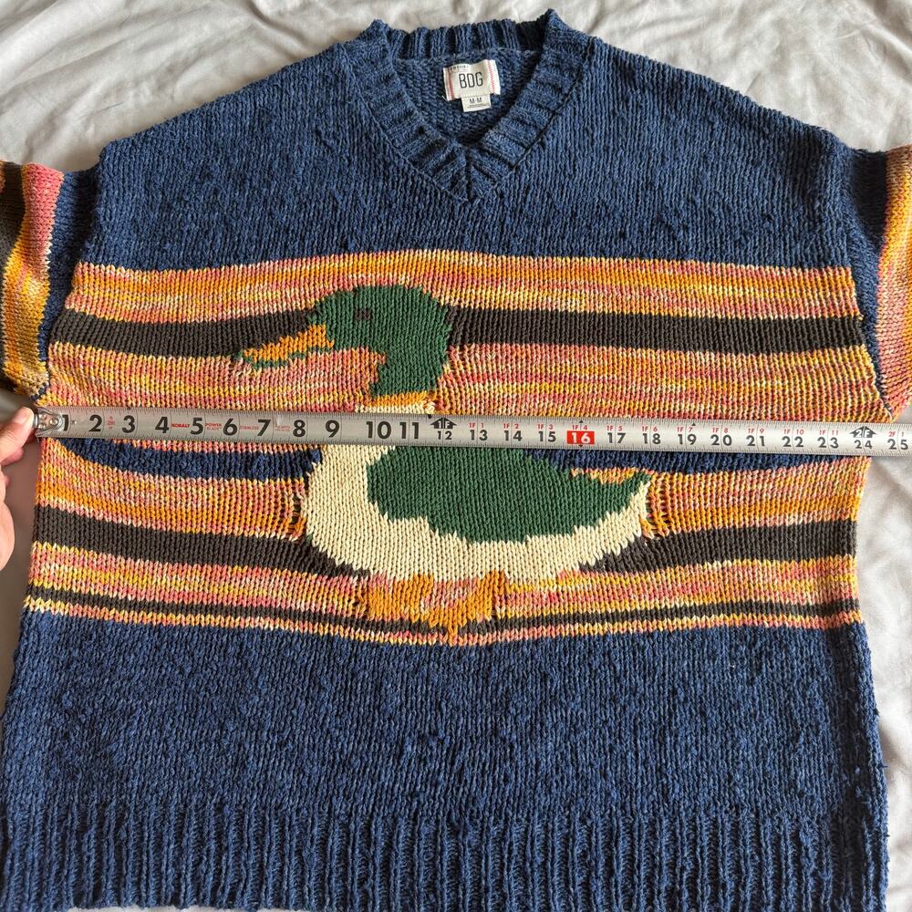 BDG Urban Outfitters Mallard Duck Sweater Women’s Medium Blue Striped Cotton - Picture 9 of 10